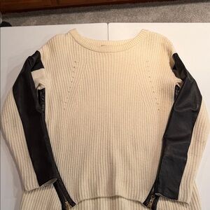 Milly Cream Sweater with Black Leather Accents